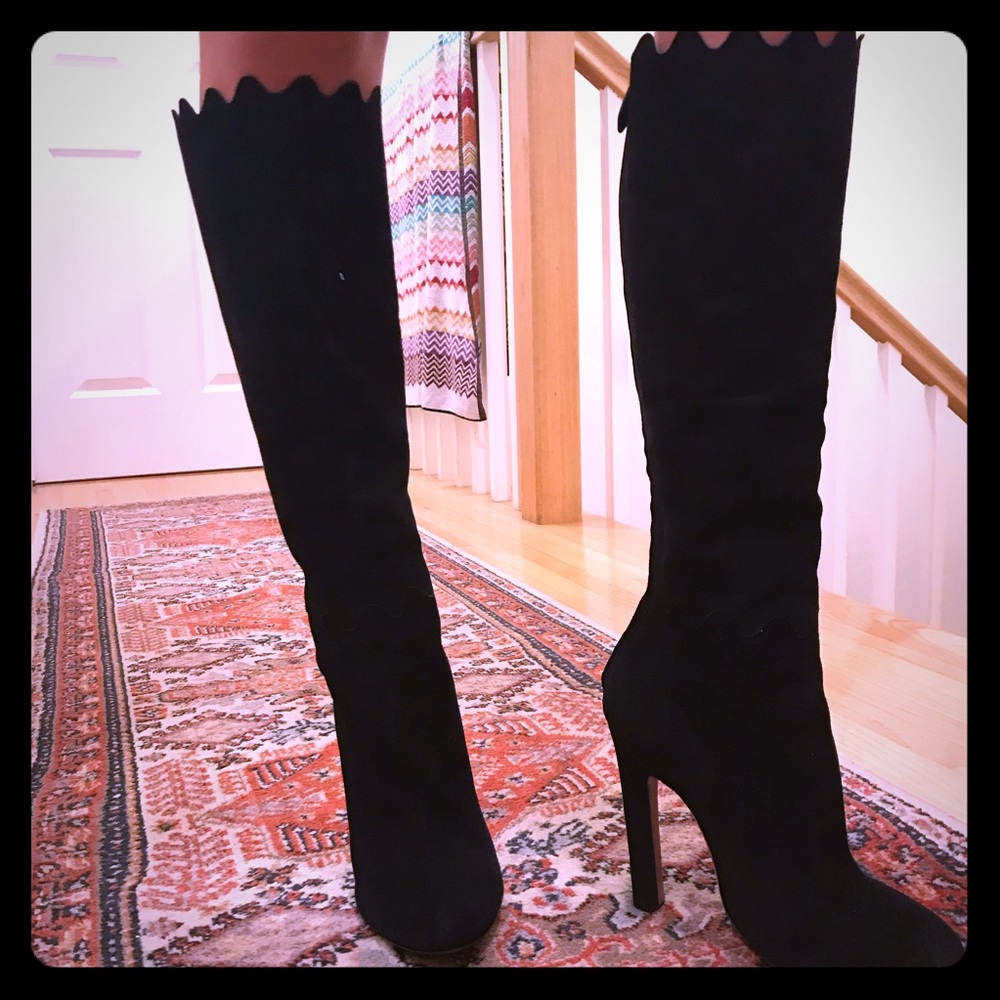 BLACK SUEDE STILLETO ALAIA KNEE HIGH BOOTS
